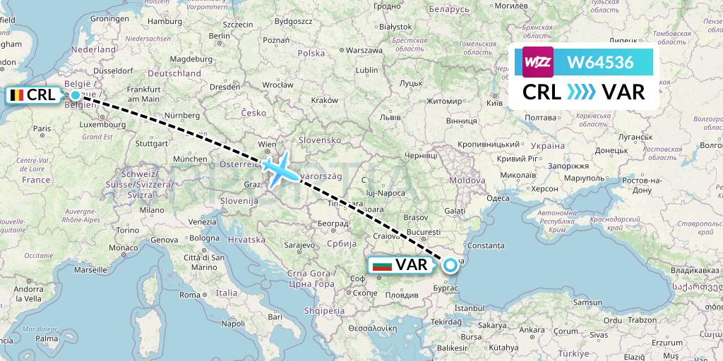 W64536 Wizz Air Flight Map: Brussels to Varna