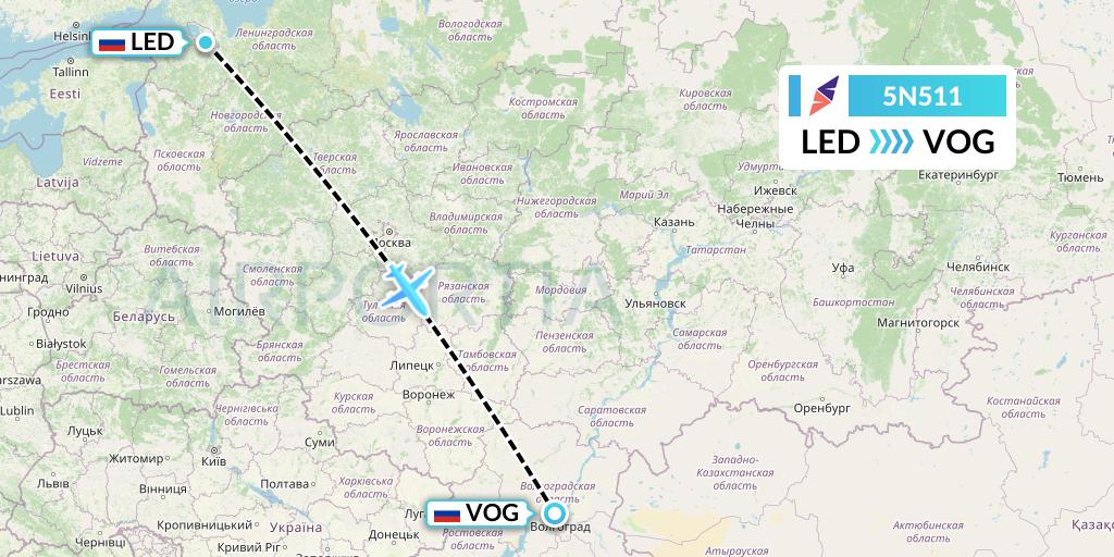 5N511 Nordavia Flight Map: St. Petersburg to Volgograd