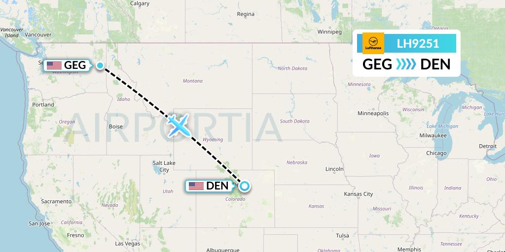 LH9251 Lufthansa Flight Map: Spokane to Denver