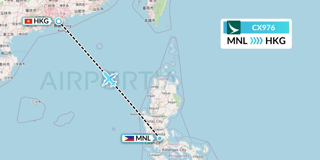 CX976 Cathay Pacific Flight Map: Manila to Hong Kong