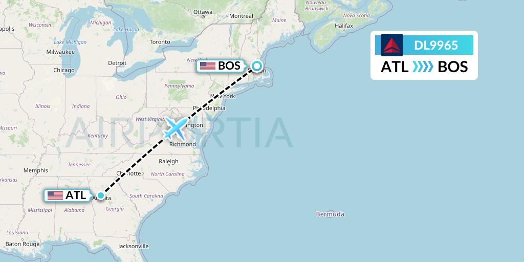DL9965 Delta Air Lines Flight Map: Atlanta to Boston