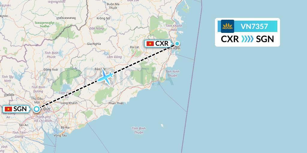 VN7357 Vietnam Airlines Flight Map: Nha Trang to Ho Chi Minh City