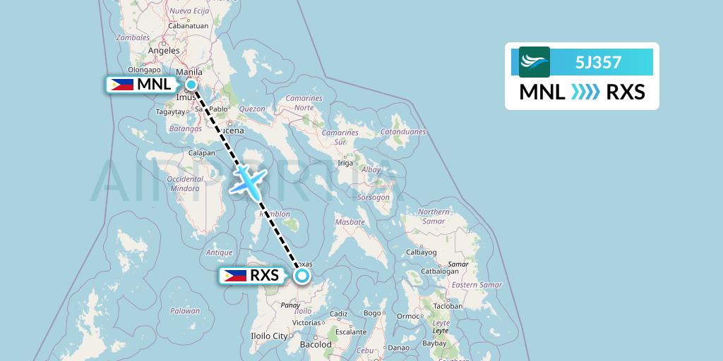 5J357 CEBU Pacific Air Flight Map: Manila to Roxas City