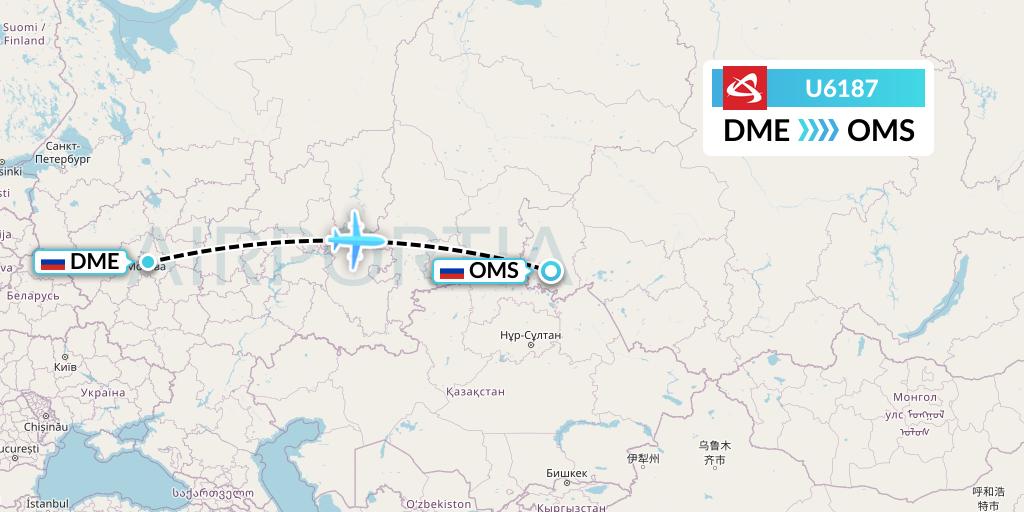 U6187 Ural Airlines Flight Map: Moscow to Omsk