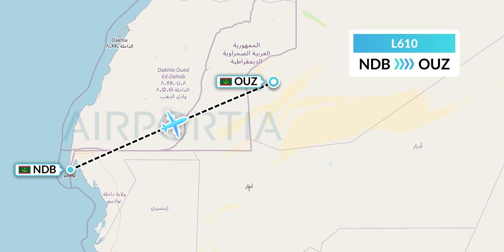 L610 Mauritania Airlines International Flight Map: Nouadhibou to Zouerate