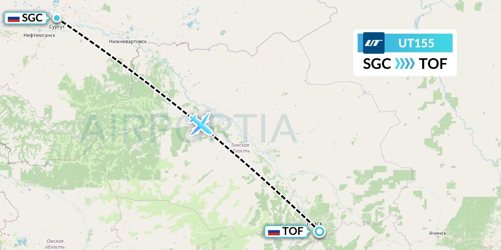 UT155 UTair Flight Map: Surgut to Tomsk