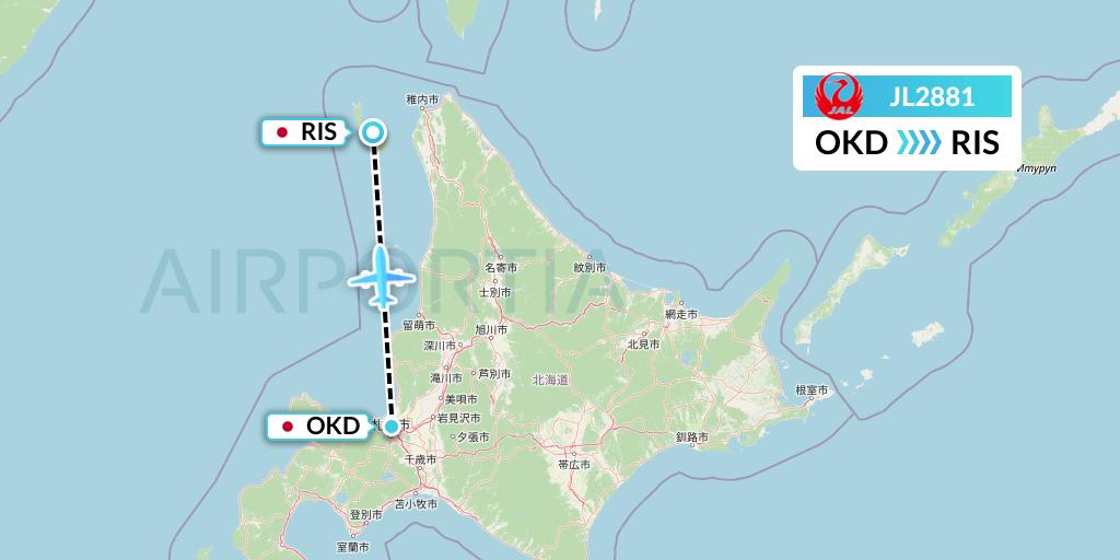 JL2881 Japan Airlines Flight Map: Sapporo to Rishiri