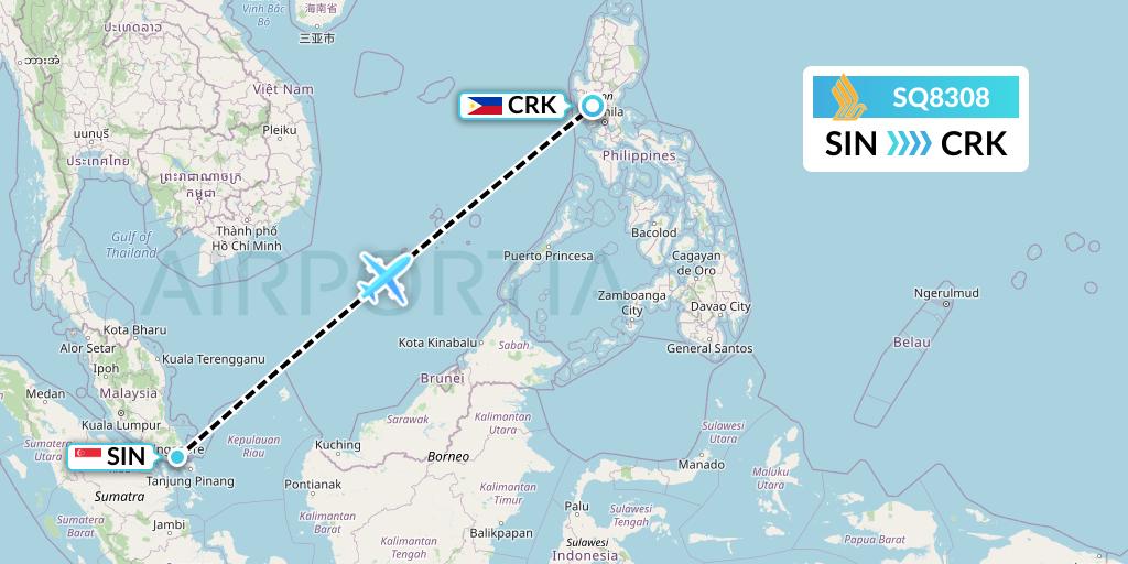 SQ8308 Singapore Airlines Flight Map: Singapore to Angeles City