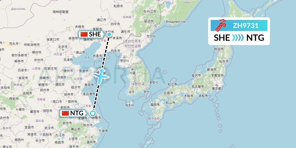 ZH9731 Shenzhen Airlines Flight Map: Shenyang to Nantong