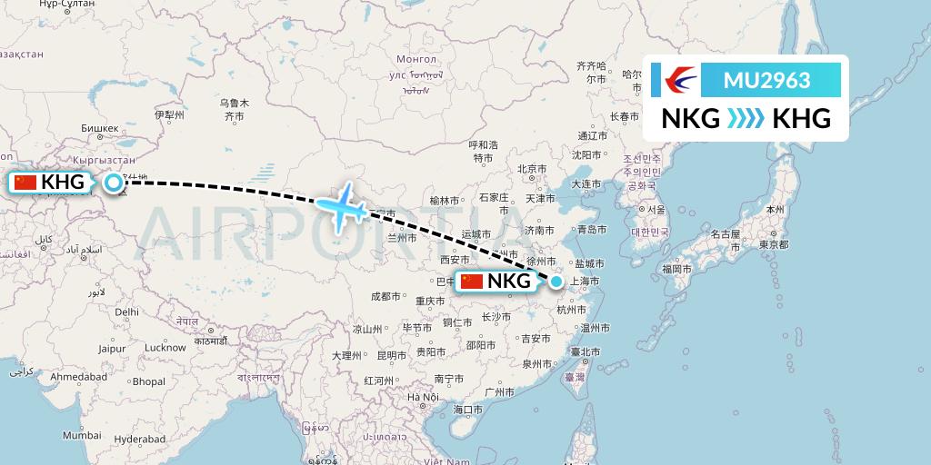 MU2963 China Eastern Airlines Flight Map: Nanjing to Kashgar