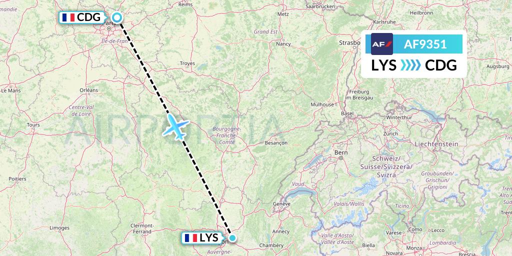 AF9351 Air France Flight Map: Lyon to Paris