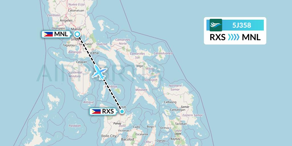 5J358 CEBU Pacific Air Flight Map: Roxas City to Manila