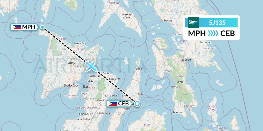 5J135 CEBU Pacific Air Flight Map: Caticlan to Cebu