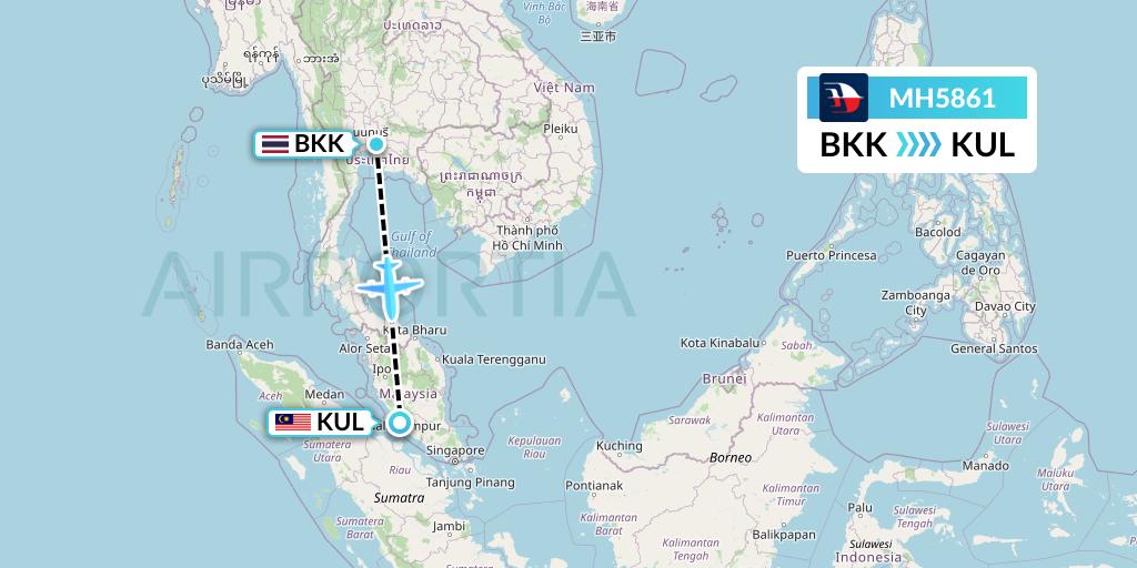 MH5861 Malaysia Airlines Flight Map: Bangkok to Kuala Lumpur