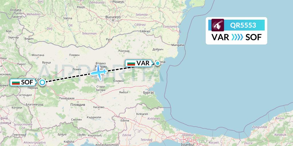 QR5553 Qatar Airways Flight Map: Varna to Sofia