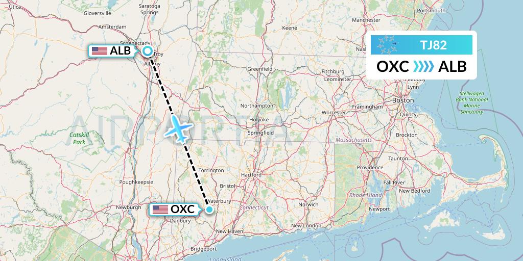 TJ82 Tradewind Aviation Flight Map: Oxford to Albany
