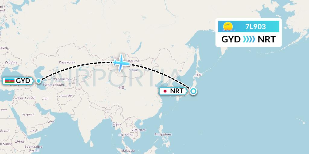 7L903 Silk Way West Airlines Flight Map: Baku to Tokyo