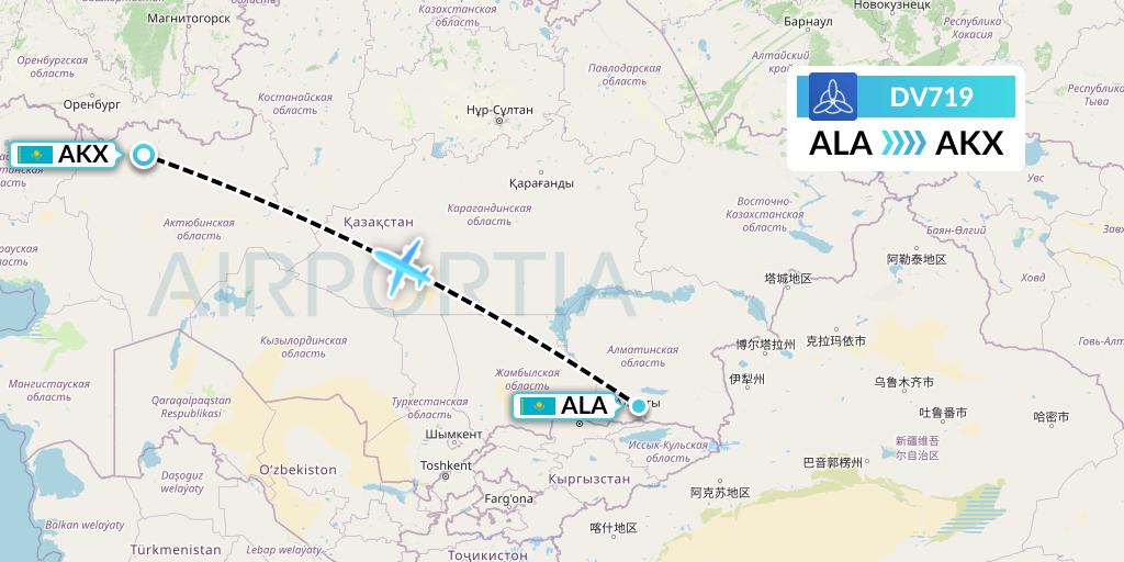 DV719 SCAT Flight Map: Almaty to Aktobe