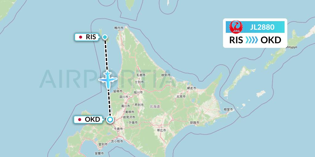JL2880 Japan Airlines Flight Map: Rishiri to Sapporo