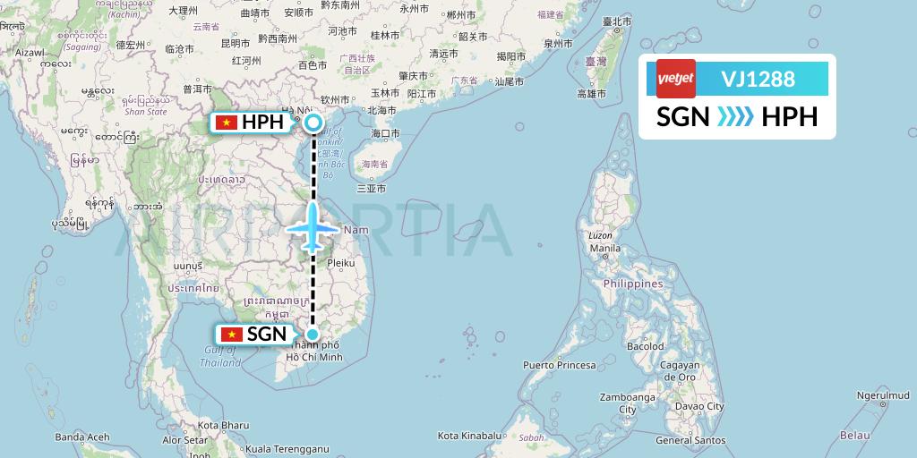 VJ1288 VietJet Air Flight Map: Ho Chi Minh City to Haiphong