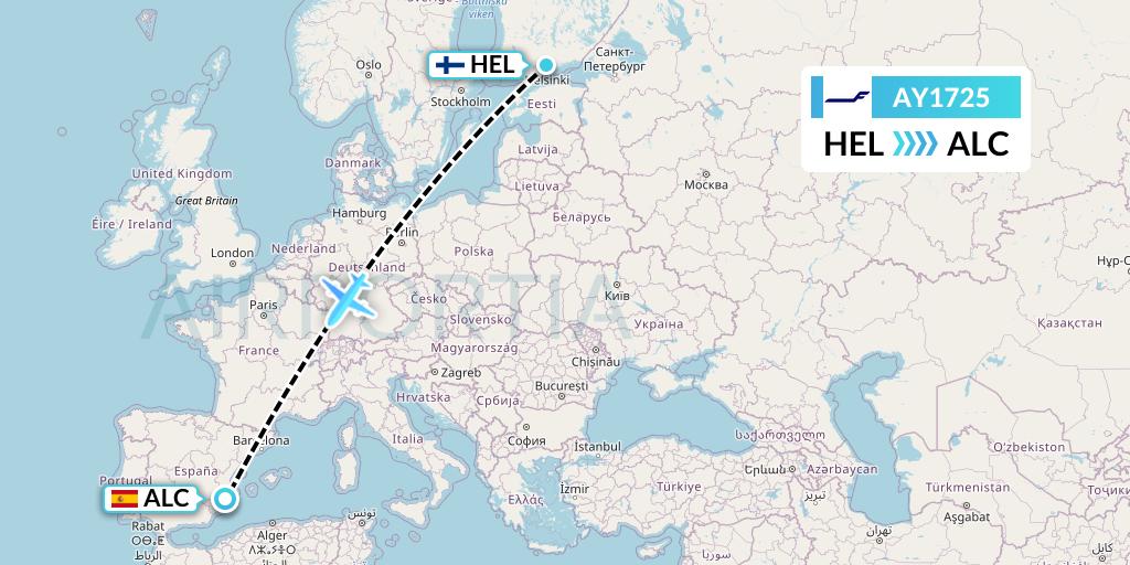AY1725 Finnair Flight Map: Helsinki to Alicante