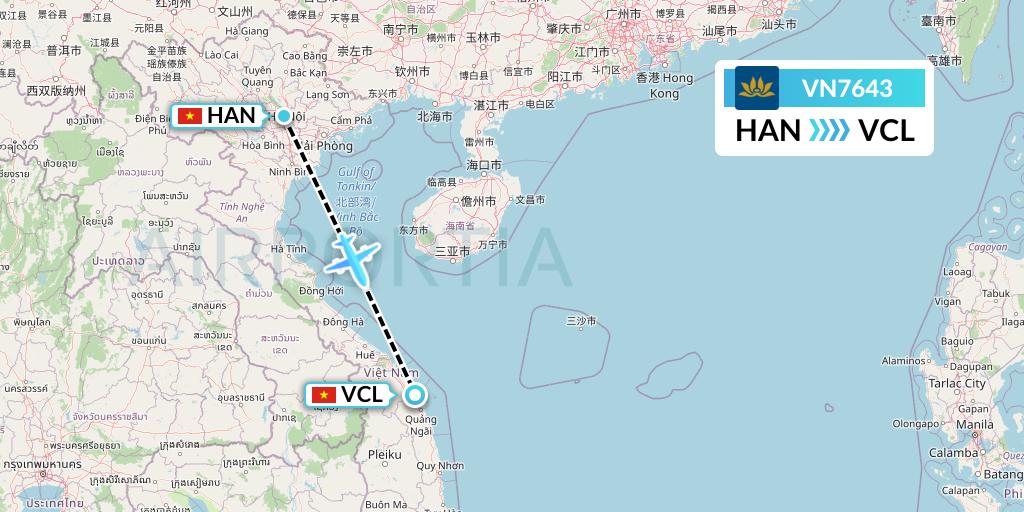 VN7643 Vietnam Airlines Flight Map: Hanoi to Chu Lai