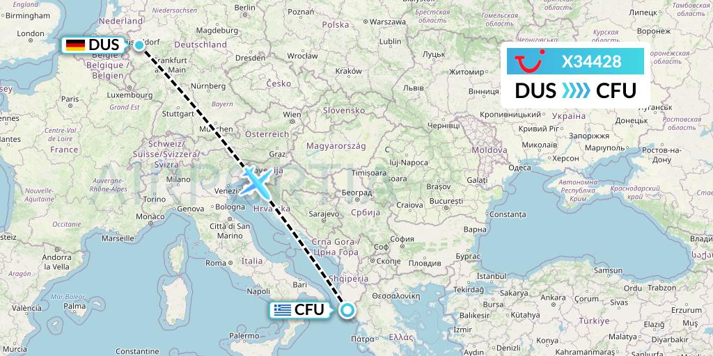 X34428 TUI fly Germany Flight Map: Dusseldorf to Corfu