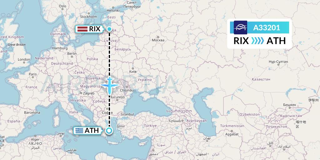A33201 Aegean Airlines Flight Map: Riga to Athens