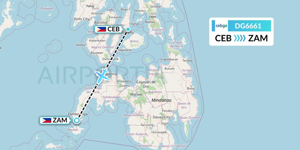 DG6661 Cebgo Flight Map: Cebu to Zamboanga