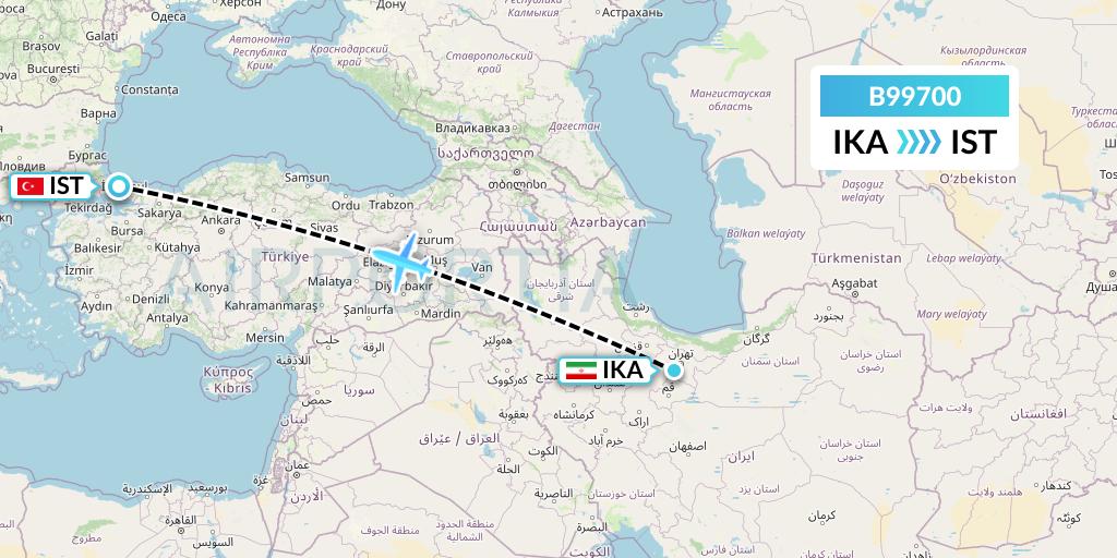 B99700 Iran Air Tours Flight Map: Tehran to Istanbul