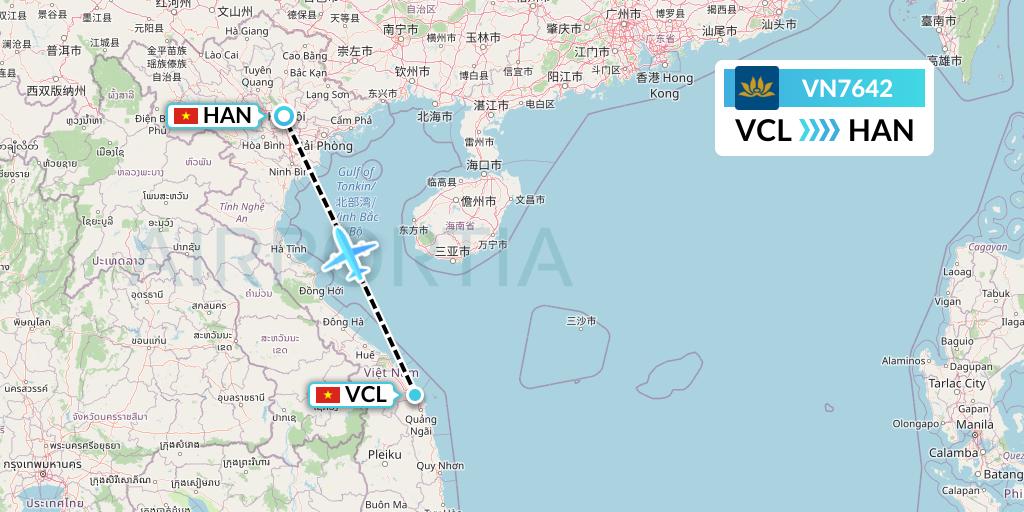 VN7642 Vietnam Airlines Flight Map: Chu Lai to Hanoi