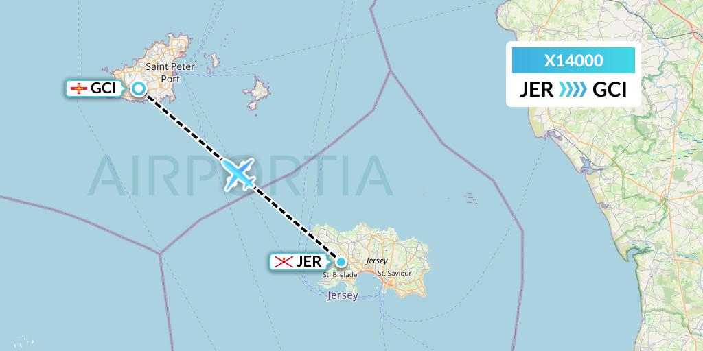 X14000 Nik Airways Flight Map: Jersey to Guernsey