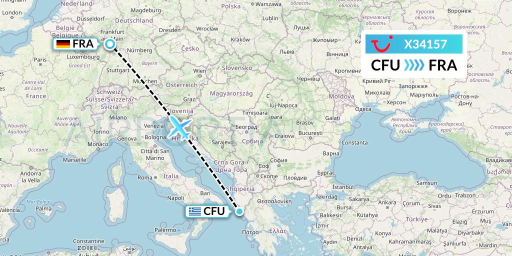 X34157 TUI fly Germany Flight Map: Corfu to Frankfurt