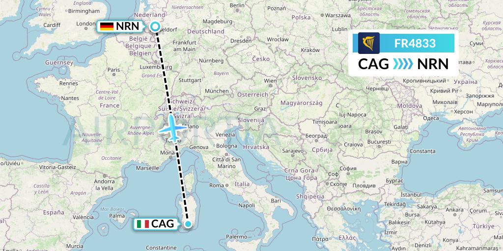 FR4833 Ryanair Flight Map: Cagliari to Weeze