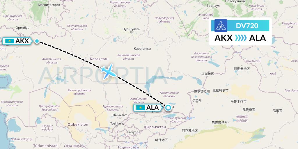 DV720 SCAT Flight Map: Aktobe to Almaty