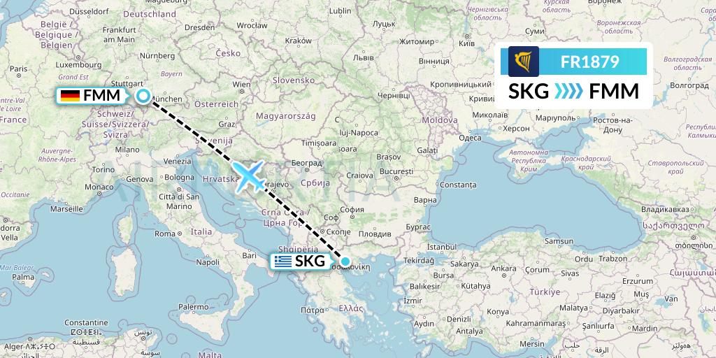 FR1879 Ryanair Flight Map: Thessaloniki to Memmingen