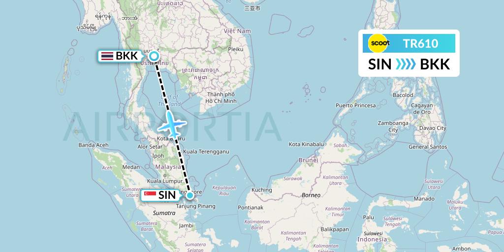 TR610 Tigerair Flight Map: Singapore to Bangkok