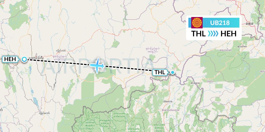 UB218 Myanmar National Airlines Flight Map: Tachilek to Heho