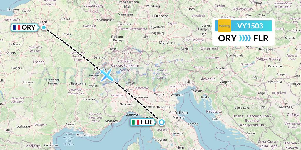 VY1503 Vueling Flight Map: Paris to Florence