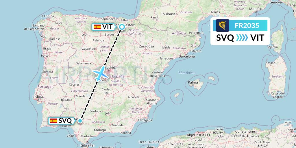 FR2035 Ryanair Flight Map: Seville to Vitoria