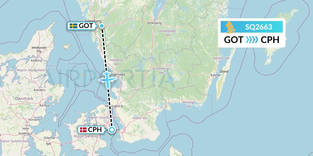 SQ2663 Singapore Airlines Flight Map: Gothenburg to Copenhagen