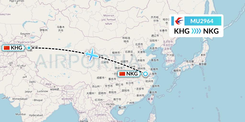 MU2964 China Eastern Airlines Flight Map: Kashgar to Nanjing
