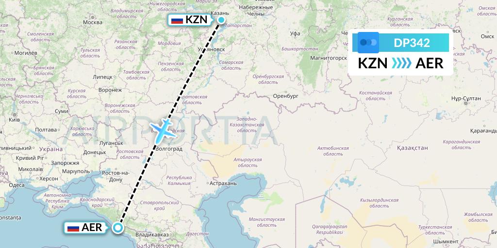 DP342 Pobeda Flight Map: Kazan to Sochi