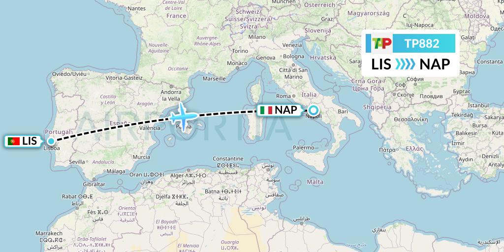TP882 TAP Portugal Flight Map: Lisbon to Naples