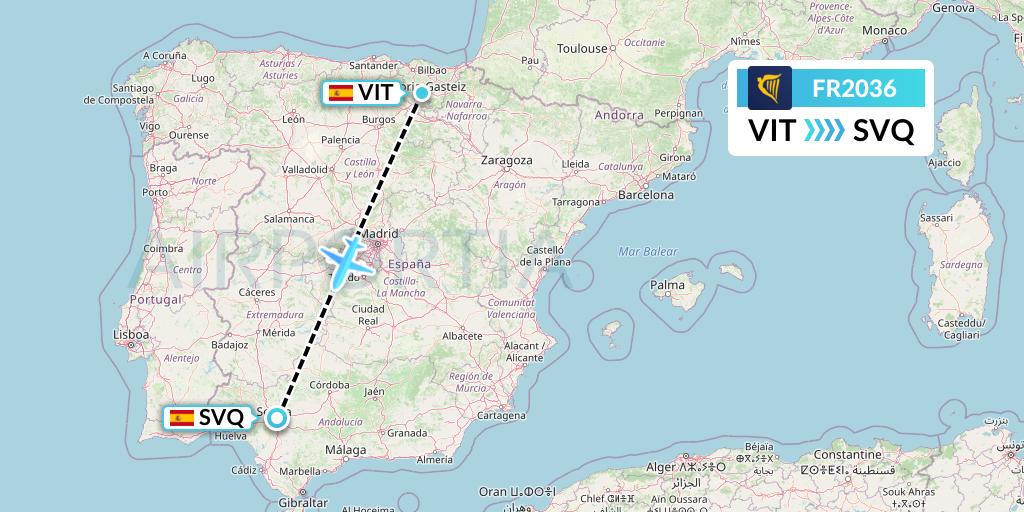 FR2036 Ryanair Flight Map: Vitoria to Seville