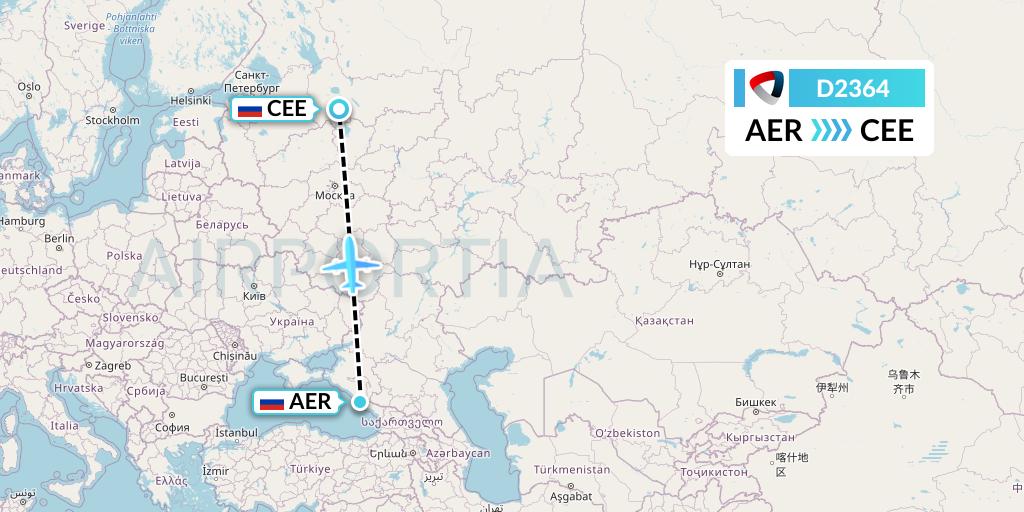 D2364 Severstal Aircompany Flight Map: Sochi to Cherepovets