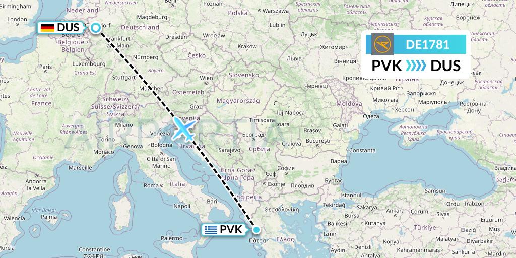 DE1781 Condor Flight Map: Preveza to Dusseldorf