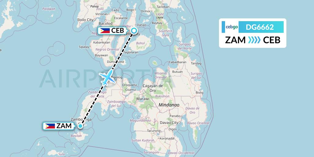 DG6662 Cebgo Flight Map: Zamboanga to Cebu