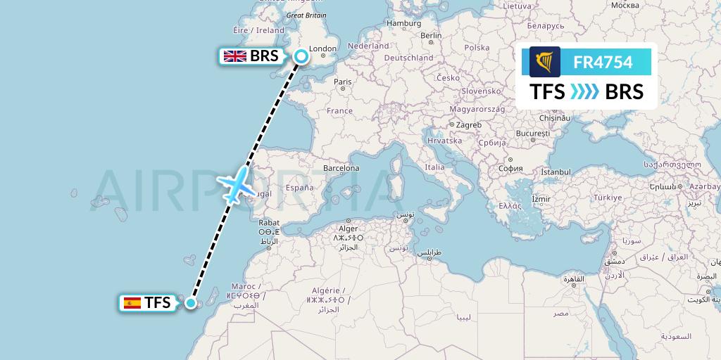 FR4754 Ryanair Flight Map: Tenerife to Bristol