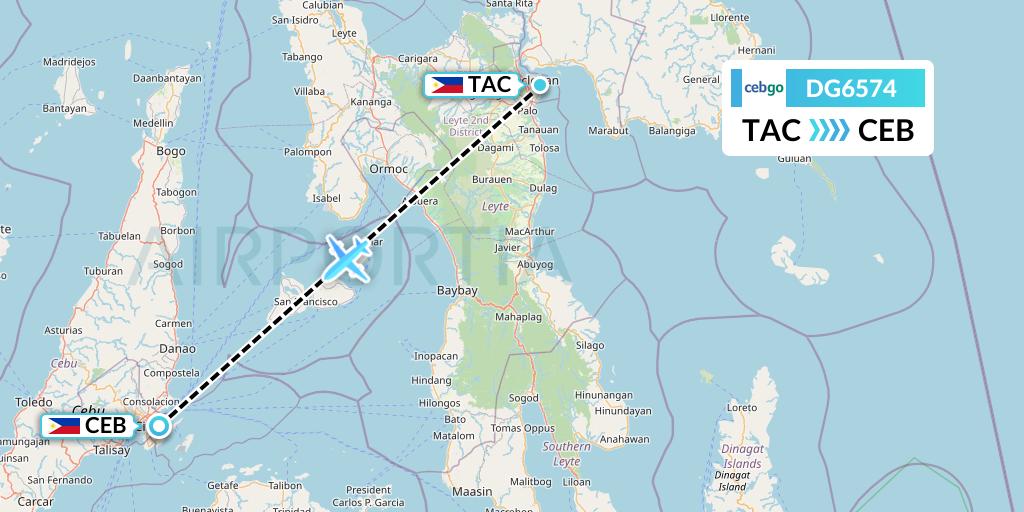 DG6574 Cebgo Flight Map: Tacloban to Cebu